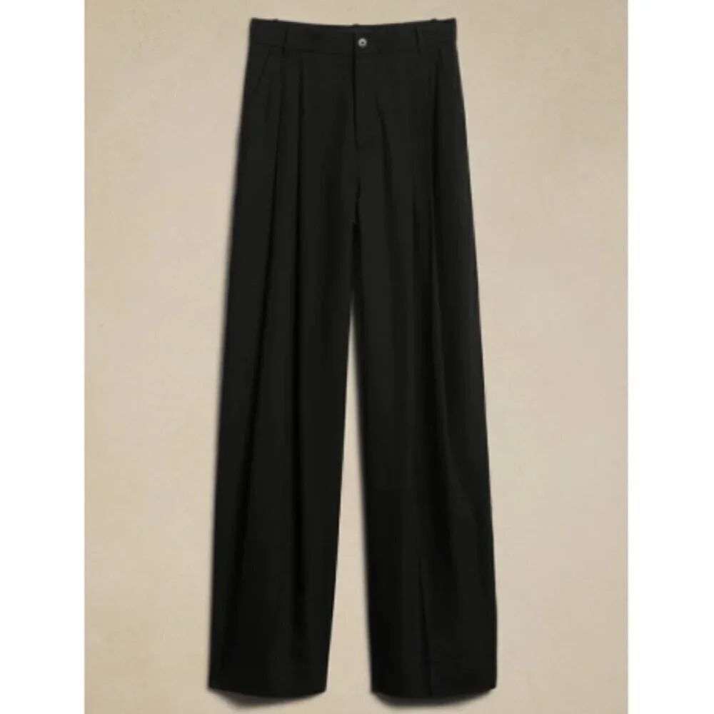 Banana Republic LENA Linen WIDE LEG Black PLEATED Pant sz 6 PETITE #629205 $140
